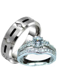 Edwin Earls Her & His Sterling Silver and Titanium Cz Wedding Ring Set