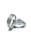 Edwin Earls His Her Wedding Ring Set Sterling Silver Diamond Cut Cz Stainless Steel Men's  Ring