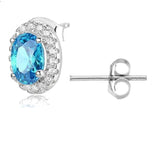 Edwin Earls Women's Sterling Silver Halo Synthetic Blue Spinel Stud Earrings