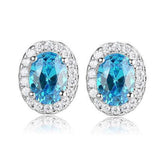 Edwin Earls Women's Sterling Silver Halo Synthetic Blue Spinel Stud Earrings