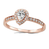 Enchanted Elegance: 1.50ct Rose Gold Plated Sterling Silver Halo Design Pear Shaped CZ Wedding Ring Set