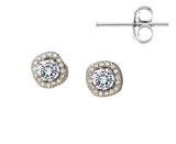 Women's 2ct CZ 14k White Gold Plated Halo Sterling Silver Stud Earrings