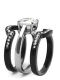 His Hers 4 Piece CZ Black Plated Stainless Steel Matching Wedding Band Ring Set