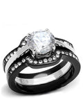 His Hers 4 Piece CZ Black Plated Stainless Steel Matching Wedding Band Ring Set