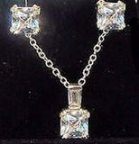 4.50 ct Asscher Cut Cz Earrings & Necklace Set Sterling Silver