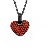 Orange Pave Crystal Heart Pendant Necklace Black Plated Stainless Steel Necklace