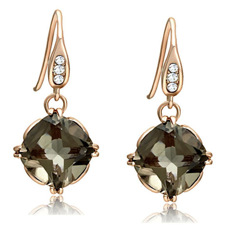 Women's Smoky Quartz Rose Gold Plated Dangle Hook Earrings