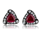 Women's Trillion Cut Red Crystal Earrings Black Plated Stainless Steel Stud Earrings