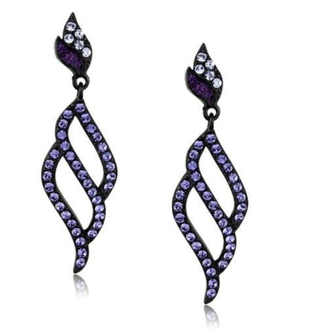 Edwin Earls Women's Purple Crystal Chandelier Earrings in Black Stainless Steel