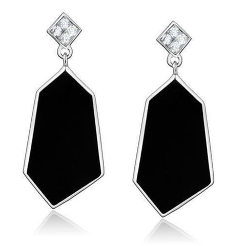 Women's Clear Crystal Black Dangle Earrings Stainless Steel