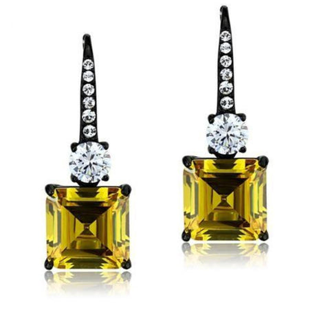 Women's Emerald Cut Yellow Cz Black Stainless Steel Dangle Earrings