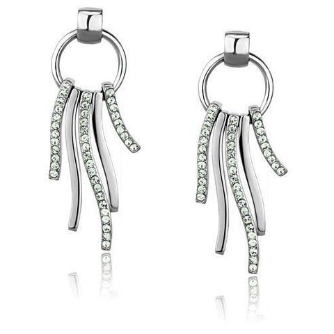 Edwin Earls Women's Lime Green Crystal Studded Dangle Hoop Earrings Stainless Steel - 47mm