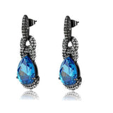 Edwin Earls Blue Pear Shaped Crystal Stone Dangle Earrings Black Plated  Stainless Steel