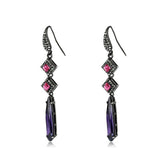 Purple Amethyst Crystal Dangle Earrings Black Plated Stainless Steel