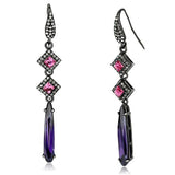 Purple Amethyst Crystal Dangle Earrings Black Plated Stainless Steel