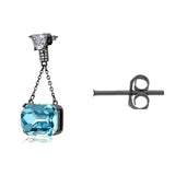 Edwin Earls Women's Dangle Earrings Emerald Cut Blue Crystal in Stainless Steel