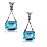 Edwin Earls Women's Dangle Earrings Emerald Cut Blue Crystal in Stainless Steel