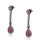 Edwin Earls Women's Pink and Clear Crystal Dangle Earrings Brown Plated Stainless Steel