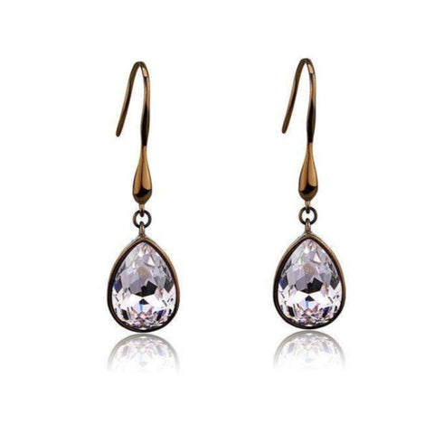 Women's Light Peach Crystal Dangle Earrings Light Brown Stainless Steel