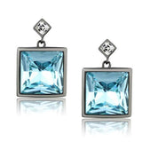 Edwin Earls Women's Stainless Steel Dangle Earrings with Sea Blue Crystal Stones - Light Black Plated