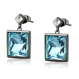 Edwin Earls Women's Stainless Steel Dangle Earrings with Sea Blue Crystal Stones - Light Black Plated