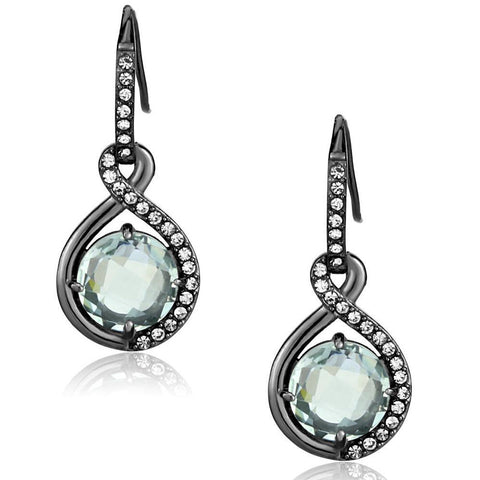 Edwin Earls Light Black Plated Stainless Steel Earrings with Semi-Precious Light Green Crystal Stones