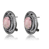 Women's Pink Coral Light Black Plated Omega Back Post Earrings Stainless Steel