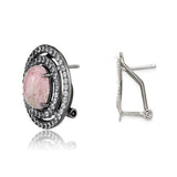 Women's Pink Coral Light Black Plated Omega Back Post Earrings Stainless Steel