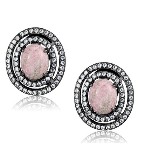 Women's Pink Coral Light Black Plated Omega Back Post Earrings Stainless Steel