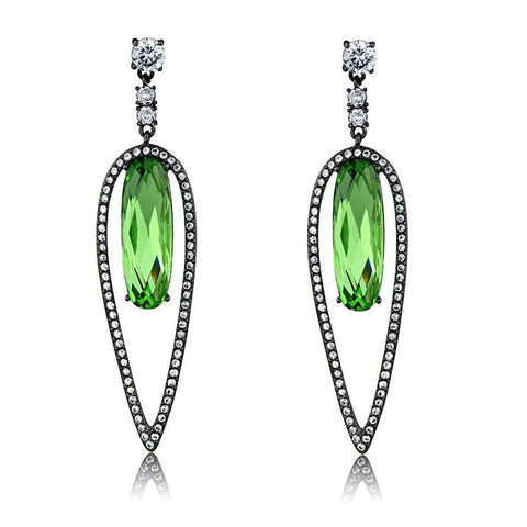 Women's Light Green Crystal  Dark Gray Plated Dangle Earrings in Stainless Steel