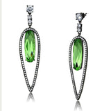 Women's Light Green Crystal  Dark Gray Plated Dangle Earrings in Stainless Steel