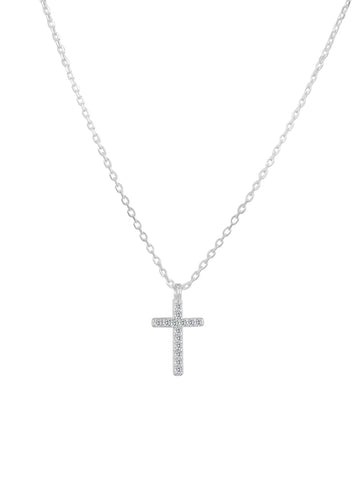 Edwin Earls Women's Petite CZ Cross Necklace Sterling Silver 18 inches