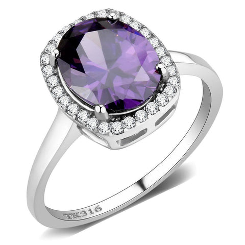 Women's 2.50ct Oval Cut Purple Amethyst CZ Halo Style Ring in Stainless Steel