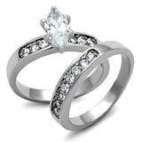 His Hers Couples 3 Piece Marquise Cut Cz  Wedding Engagement Ring Set Stainless Steel