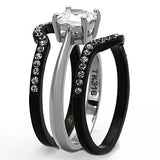 Edwin Earls Couples 4 Piece CZ Engagement Wedding Ring Set Black Stainless Steel