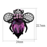 Purple Amethyst Crystal Bumble Bee Black Plated Stainless Steel Earrings