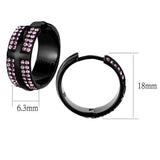 Women's Pink Crystal Studded Black Plated Stainless Steel Hoop Earrings