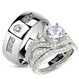 His Her 3.25ct Sterling Silver Halo Wedding Ring Set Men's Stainless Steel - Edwin Earls Jewelry
