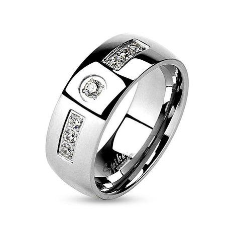 Men's Stainless Steel Cz Wedding Ring Band - Edwin Earls Jewelry