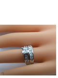 3 Pieces His Her Wedding Ring Set Sterling Silver & Titanium Cz Wedding Ring Set - Edwin Earls Jewelry