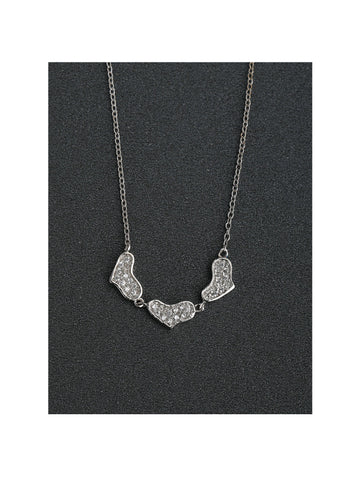 Women's Three Heart Pave' CZ Necklace in 925 Sterling Silver Platinum Plated - Edwin Earls Jewelry
