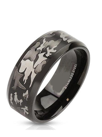 Men's Black Stainless Steel Camo Wedding Ring - Edwin Earls Jewelry