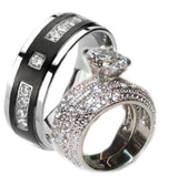 His Hers 3.20 Ct Cz Wedding Ring Set Stainless Steel & Black Plated Titanium - Edwin Earls Jewelry