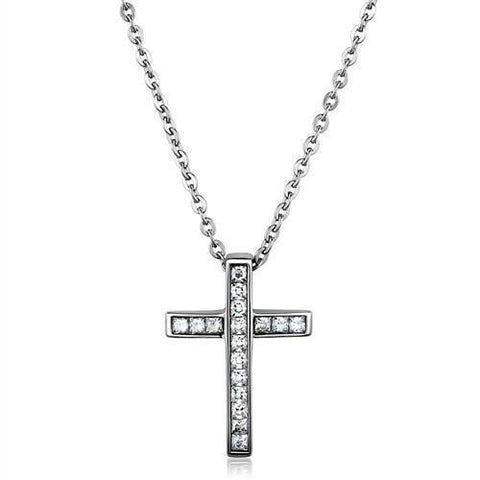 Women's Stainless Steel Cross CZ Necklace and Chain 17 Inches in Length