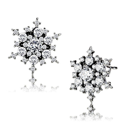 Women's Cubic Zirconia Cluster Snowflake Stud Earrings Stainless Steel
