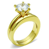 2ct Solitaire CZ Wedding Ring Set Yellow Gold Plated Stainless Steel Ladies Ring Set