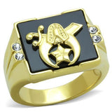 Men's Yellow Gold Plated Masonic Mason Freemason Ring in Stainless Steel and Black Onyx.