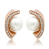 Women's Rose Gold Plated Stainless Steel Post Earrings with Synthetic Pearls in White