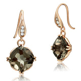 Rose Gold(Ion Plating) Stainless Steel Earrings with Semi-Precious Smoky Quarter in Light Smoked