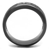 Men's Light Black Plated Stainless Steel Wedding Band Ring with AAA Grade CZ